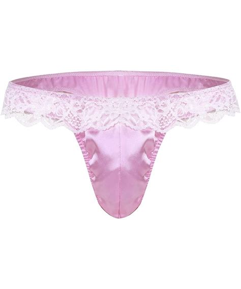 mens shiny frilly satin lace ruffle sissy pouch panties crossdress g string thongs pink