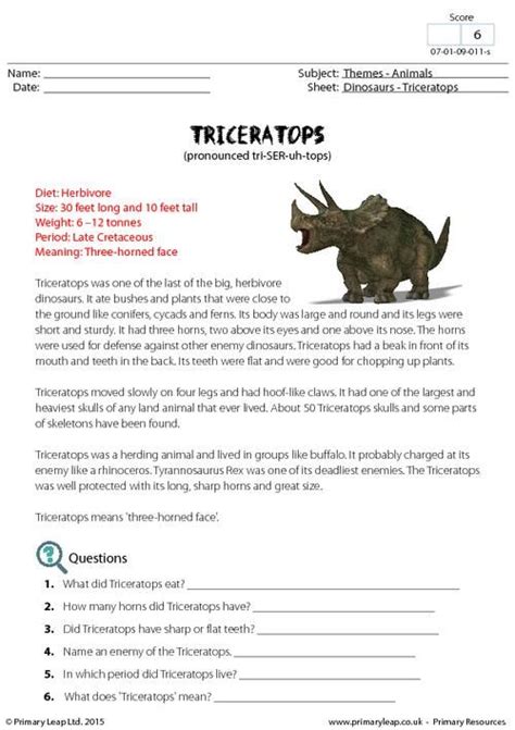 Uk Fact Sheet Triceratops Worksheet Dinosaur
