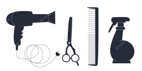 Premium Vector Hair Dryer Comb Scissors And Spray Hair Styling And