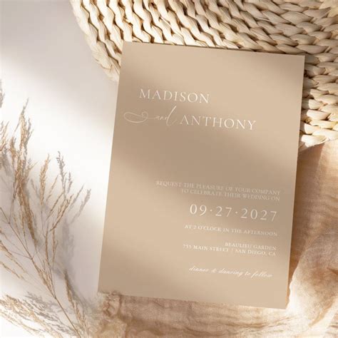 Modern And Minimalist Beige Boho Wedding Invitation In 2023 Wedding