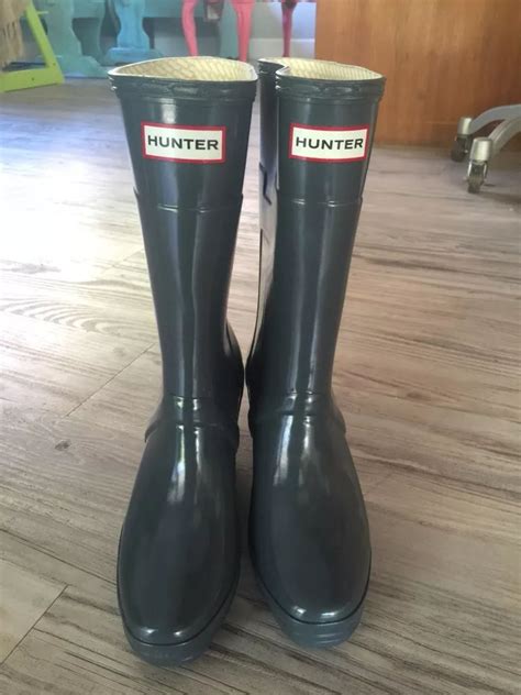 hunter kellan wedge heel rain boots gray gloss waterproof size 5 shoes nordstrom heeled rain