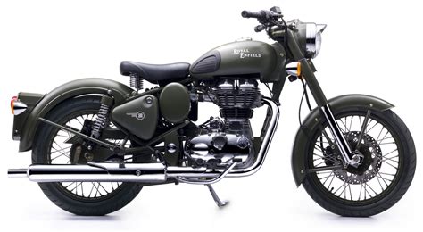 The bullet gets some different aesthetics and paint and it has a seat for two people. 2014 Royal Enfield Bullet C5 Military Review
