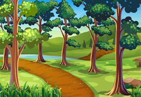 Scene With Hiking Trail In The Woods 519930 Vector Art At Vecteezy
