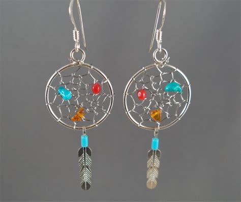 Sterling Silver Dream Catcher Earrings With Turquoise And