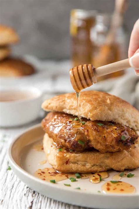 Buttermilk Fried Chicken Biscuits With Hot Honey • The Crumby Kitchen