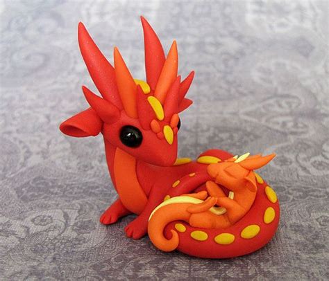 Firey Mama And Baby Polymer Clay Dragon Polymer Clay Animals Cute