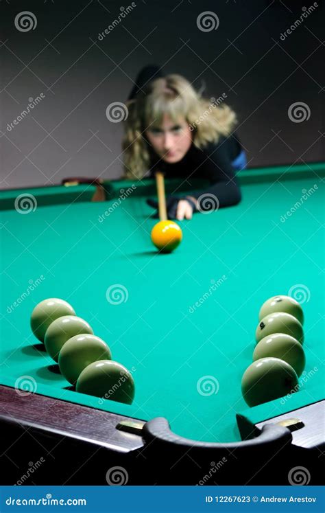 The Girl Plays Billiards Stock Image Image Of Club Green 12267623