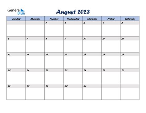 August 2023 Calendar Pdf Word Excel