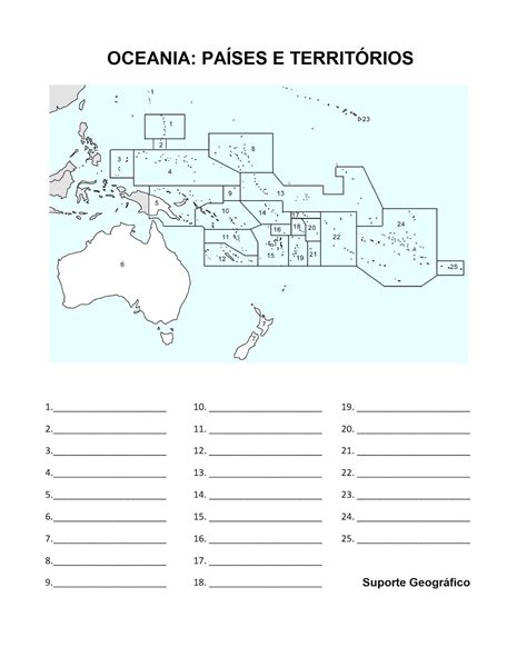 Mapa Da Oceania Numerado Em PDF Atividade