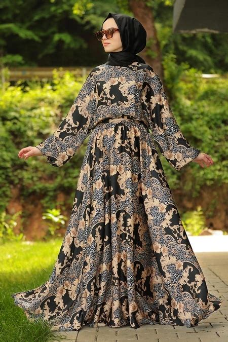 A motifs Tesettürlü Abiye Elbise Robe de Soirée Hijab 14720DSN