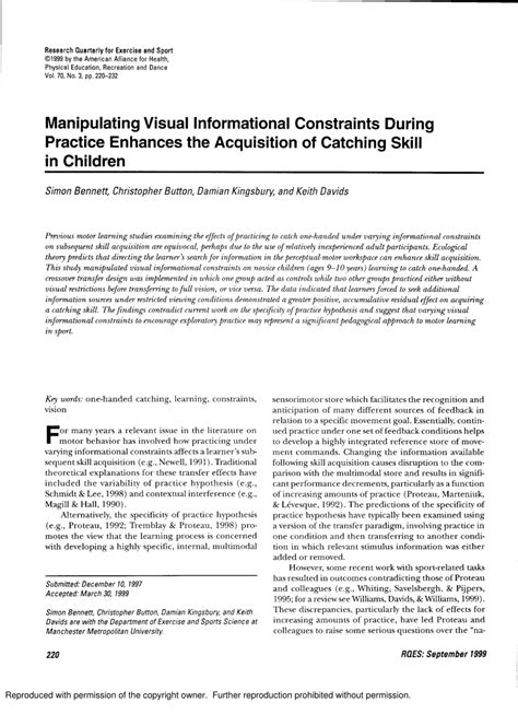 Pdf Manipulating Visual Informational Constraints During Practice