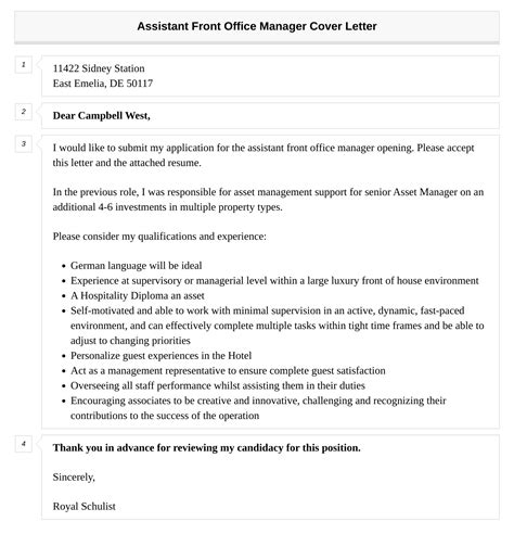 Assistant Front Office Manager Cover Letter Velvet Jobs