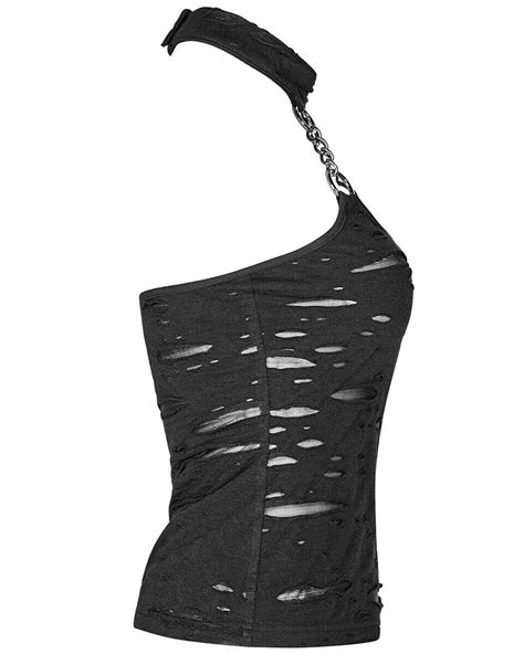 Punk Rave Womens Dieselpunk Halter Neck Tank Top Vest Black Shredded Goth Chain Ebay