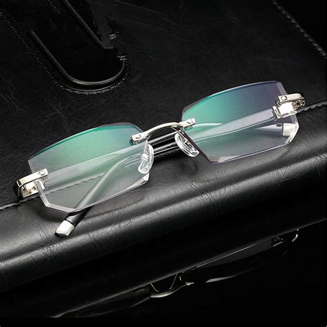 noble elegant diamond cutting gray lenses men women rimless reading glasses 1 0 1 5 2