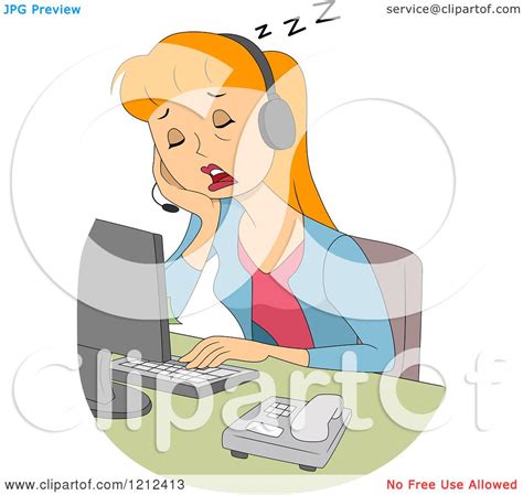 Cartoon Of A Sleeping Female Customer Service Call Center