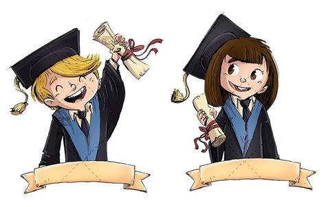 Graduated Children With Diploma And Sign Graduacion Infantil Dibujos