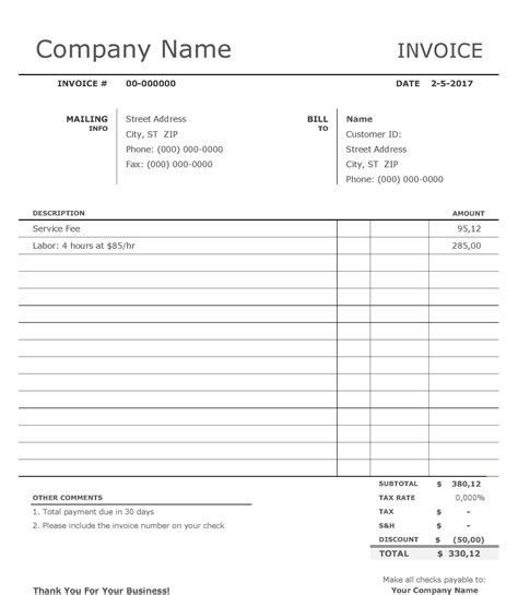 Online Printable Invoice