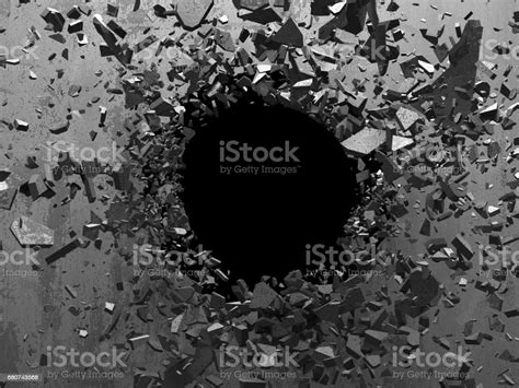 Cracked Explosion Concrete Wall Hole Abstract Background Stock Photo