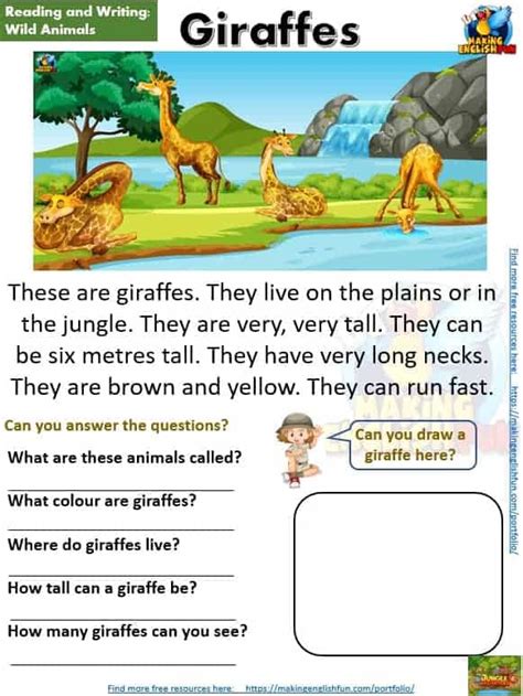 Wild Animals Animals Reading Comprehension Worksheets Kindergarten And