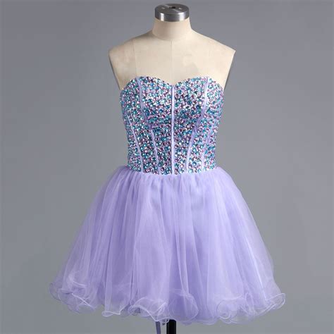 A Line Sweetheart Tulle Homecoming Dresses Light Purple Short