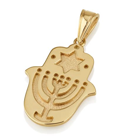 Buy 14k Gold Hamsa Necklace Engraved With Star Of David And Menorah