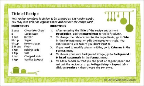recipe card template  ms word template  home