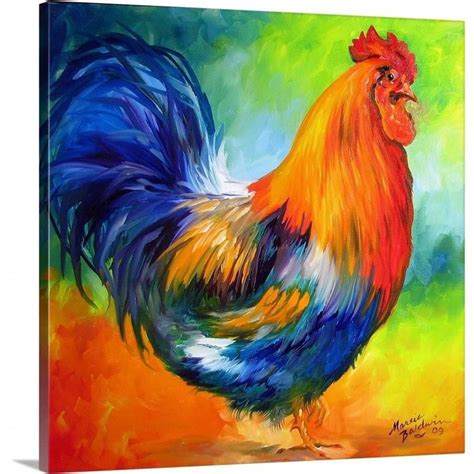 Rooster Wall Art Rooster Painting Red Rooster Birds Painting