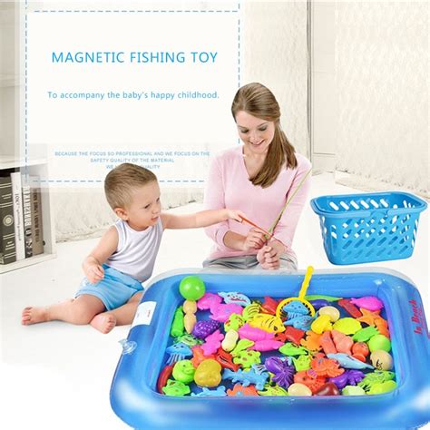 Magnetic Fishing Toy Game With Inflatable Pool Magnetic Fishing Toy Rod