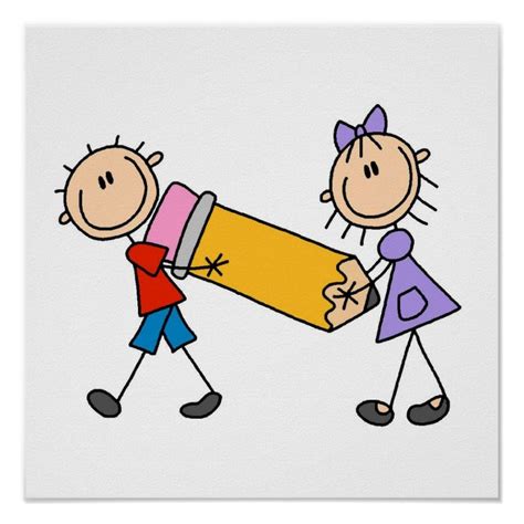 Stick Kids With Pencil Poster Personalized Prints Stick