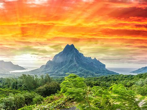 Fonds Decran Polynésie Française Tropique Montagnes Ciel Arbres