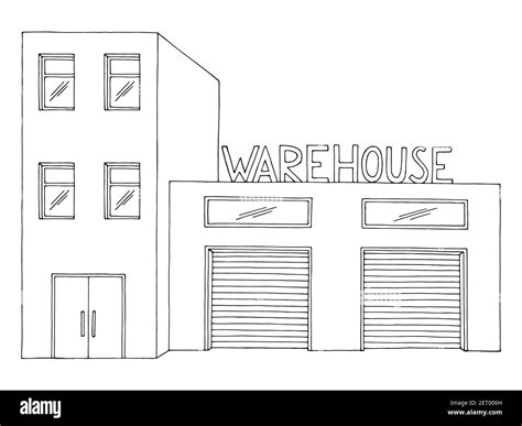 Warehouse Exterior Storage Building Front View Graphic Black White