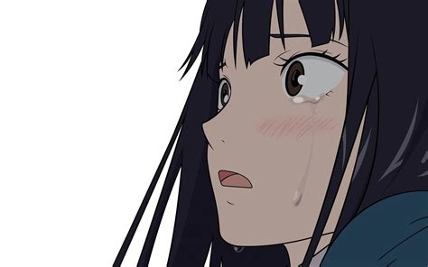 Tears Face Crying Anime Girls Sad Closeup Brown Eyes Simple