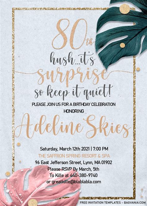 Free Floral 80th Birthday Invitation Templates Editable With Ms Word