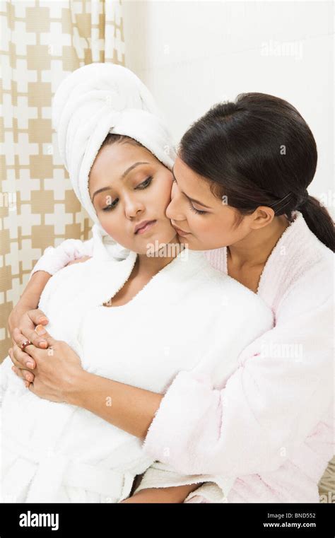Lesbian Couple Romancing In The Bathroom Stock Photo Alamy