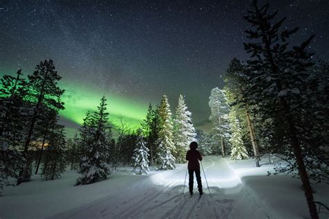 Northern Lights Skiing In Lapland Finland Northern Lights Lapland