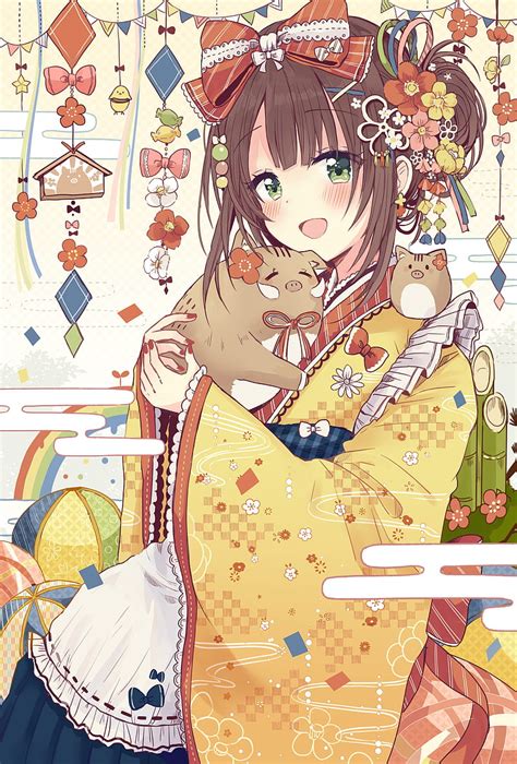 Wallpaper Brown Hair Traditional Clothes Anime Girl S