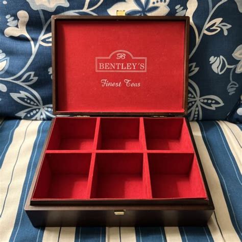 Bentleys Finest Teas Wooden Tea Box 6 Lined Compartments With Brass