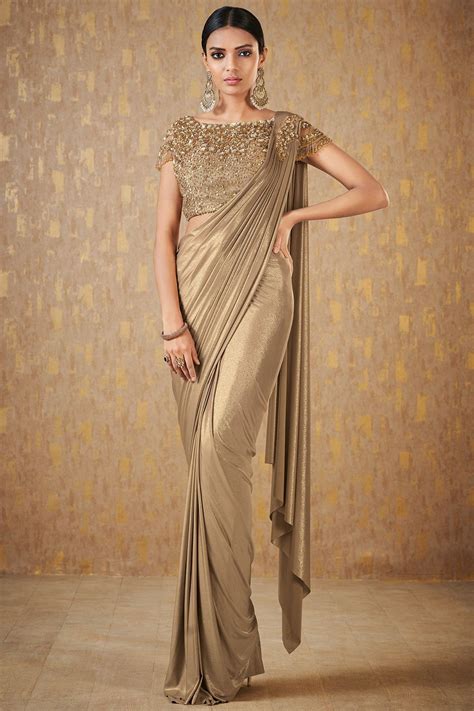 Buy Gold Lycra Designer Saree Online Saree Designs Party Wear Designer Saree Blouse Patterns