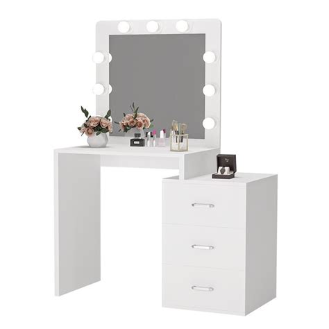 Tribesigns Vanity Large Makeup Table With 9 Light Bulbs And 3 Storage