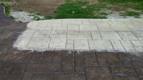 Place your paint pan on the tarp and pour the stain into the pan. Stamped Concrete Patio Dilema - DoItYourself.com Community Forums