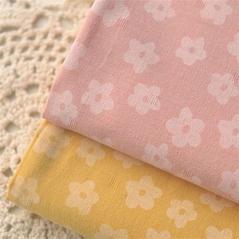 Turmeric Nude Pink White Small Flower Jacquard Fabric Strip Pure Cotton