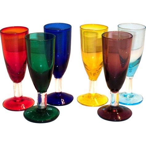 6 Pc Set Of Brightly Colored Stemmed Wine Glasses From Theantiquechasers On Ruby Lane