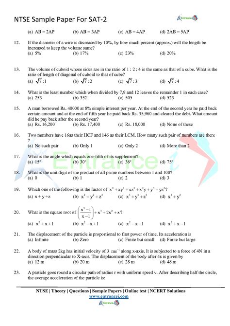 How to create mcqs question paper combine in english and urdu board format in ms word 2019. Sample Paper For NTSE SAT | Entrancei