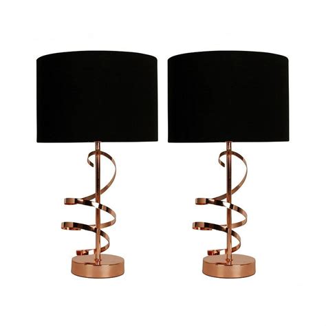 Modern Set Of Two Table Lamps In Copper With Lampshades Included Contemporary Design Copper