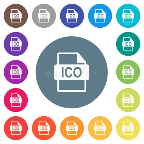 Ico File Format Flat White Icons On Round Color Backgrounds Stock