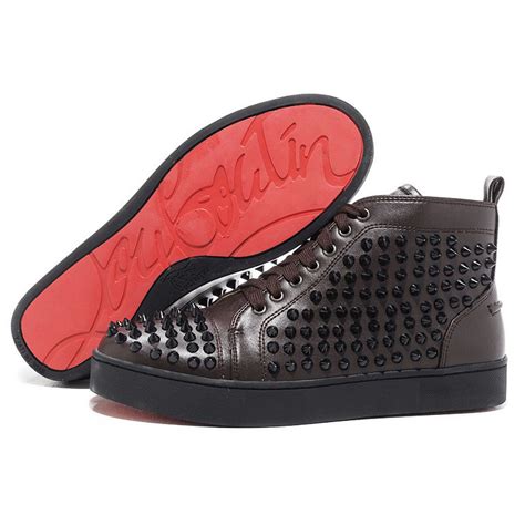 Mens Christian Louboutin Louis Spikes High Top Sneakers Chocolate