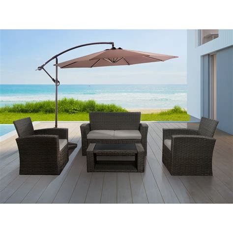 Greyson 4 Piece Conversation Outdoor Patio Sofa Set With Cushions Gray