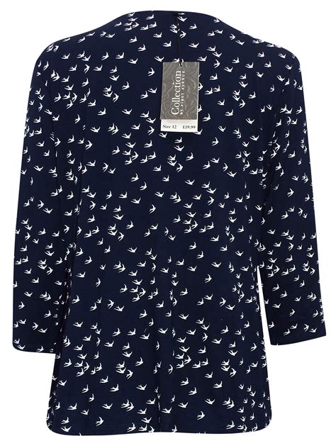 Jersey is in perfect condition. First Avenue NAVY Swallow Print 3/4 Sleeve Jersey Top ...