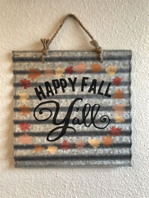 Hand Painted Corrugated Metal Sign With Happy Fall Yall Painted On