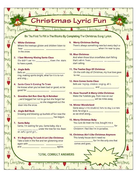 Free Christmas Carol Games Printable With Answers